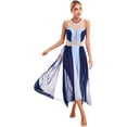 thumbnail image 4 of iEFiEL Womens Lyrical Dance Dress Ballroom Dance Performance Costume Sleeveless Split Sheer Mesh Maxi Leotard Dress Blue XXL, 4 of 7