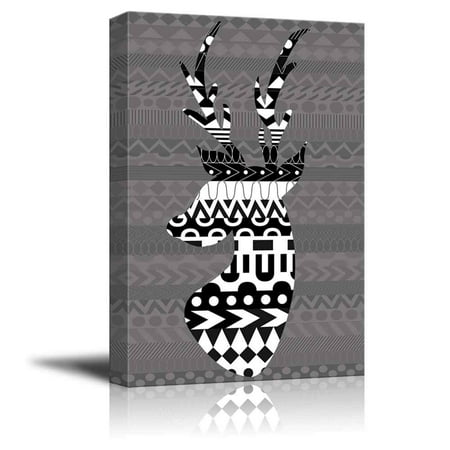 Deer Pattern - wall26 Rich black deer silhouette with zentagle patterns on a dark gray zentangled background - Canvas Art Home Decor - 32x48 inches