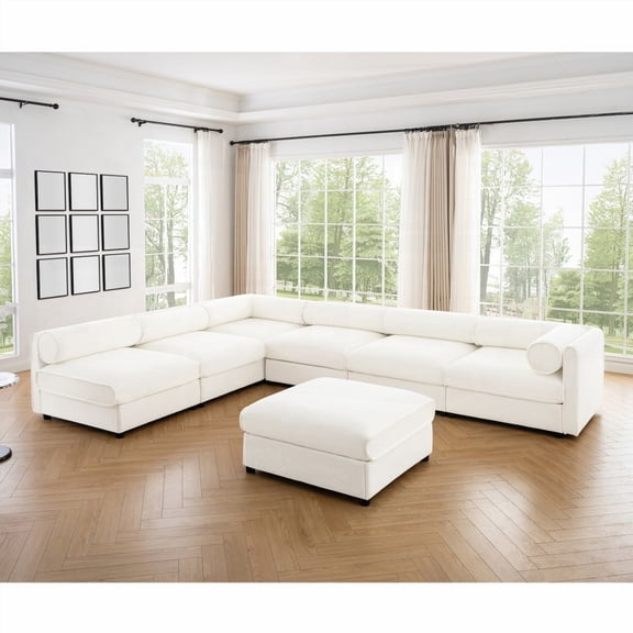 6-Piece Modular Sectional Sofa with Soft White Chenille Fabric and Storage & Ergonomic Benefits
