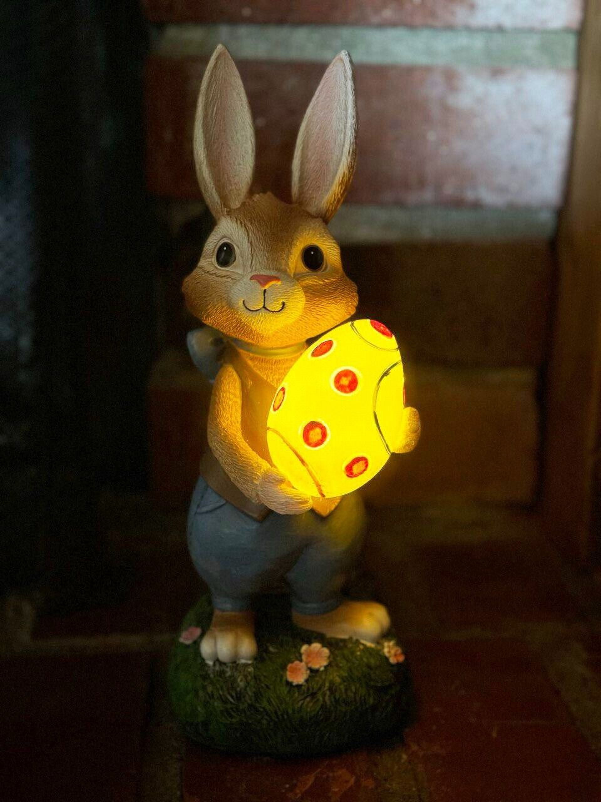Solar Easter Bunny Figurine Resin Easter Rabbit Statue Outdoor Garden Decor Indoor Bunny Sculpture