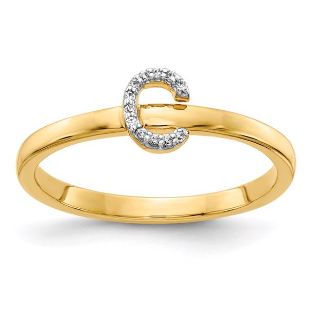 AA Jewels Solid 14k Yellow Gold Diamond Initial Letter C Ring Band 
