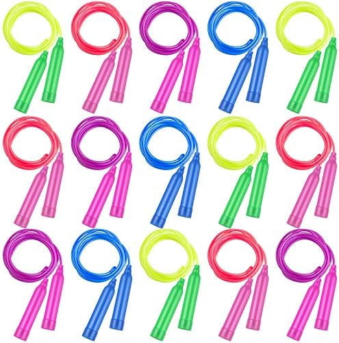 WLIKKS 15 Pack Colorful Kids Jump Rope Set Adjustable Plastic Kids Jump Rope Skipping Rope Outdoor Jump Ropes Great Party Favor