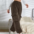 thumbnail image 2 of BiZtdJrK Womens Winter Joggers Fuzzy Fleece High Waist Cargo Pants Plush Soft Warm Sherpa Sweatpants with Flap Pockets Brown XXL, 2 of 8