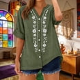 thumbnail image 5 of IPYUI Womens Summer Gauze Tops Retro Embroidered Blouse Elbow Sleeve Peasant Blouses Pullover Basic Tees Gauze Shirts V Neck Tops Three Quarter Sleeve Tops Button Down Shirts Linen Clothes, 5 of 9