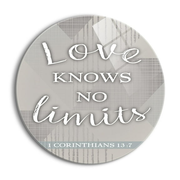Love Knows No Limits Soft Grey Geometric 24 inch Glass Round Wall Hanging Sign