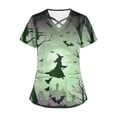 thumbnail image 3 of Tops Cortos para las Mujeres, Halloween Impreso en Cuello en V con Bolsillo, Moda Casual Manga Corta, 3 of 5