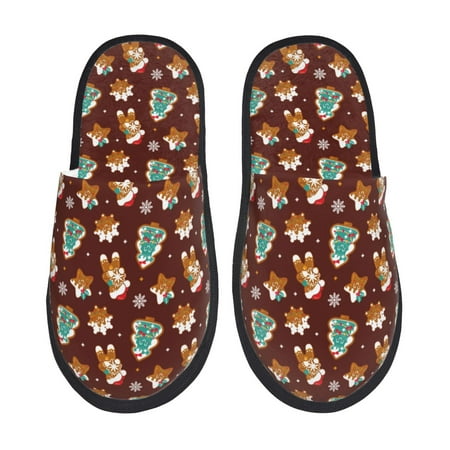 Balery Christmas Gingerbread Slient Indoor Furry Fleece Comfort House Shoes Soft Non-Slip Home Shoes Cotton slippers House Slippers-- Large