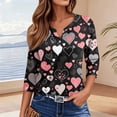 thumbnail image 4 of Womens Valentines Shirts Plus Size Holiday Button V Neck Tunic Tops Funny Love Heart Printed T-Shirts Casual 3/4 Sleeve Blouses Loose Three Quarter Length Pullover Black S, 4 of 6