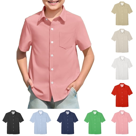 WELOIJEVBE Boys Button Down Shirts Girls Pink Button Down Shirt Graduation Shirts Kids Uniform Shirts for Boys 5-6 Years