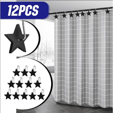12pcs Black Star Shower Curtain Hooks Hanger Bathroom Decor