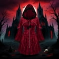 thumbnail image 3 of TKLPEHG Halloween Medieval Hooded Coat Long Hooded Cardigan Pleated Shawl Coat (Wine,XXL), 3 of 8