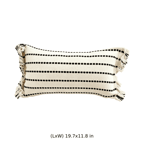 Lumbar Pillow Cover, Retro Striped Throw Pillow Cover with Tassels, Canvas Decorative Pillowcase, Farmhouse Cushion Case for Couch Bed Sofa Living Room Home Decor, 1 Piece, No Insert