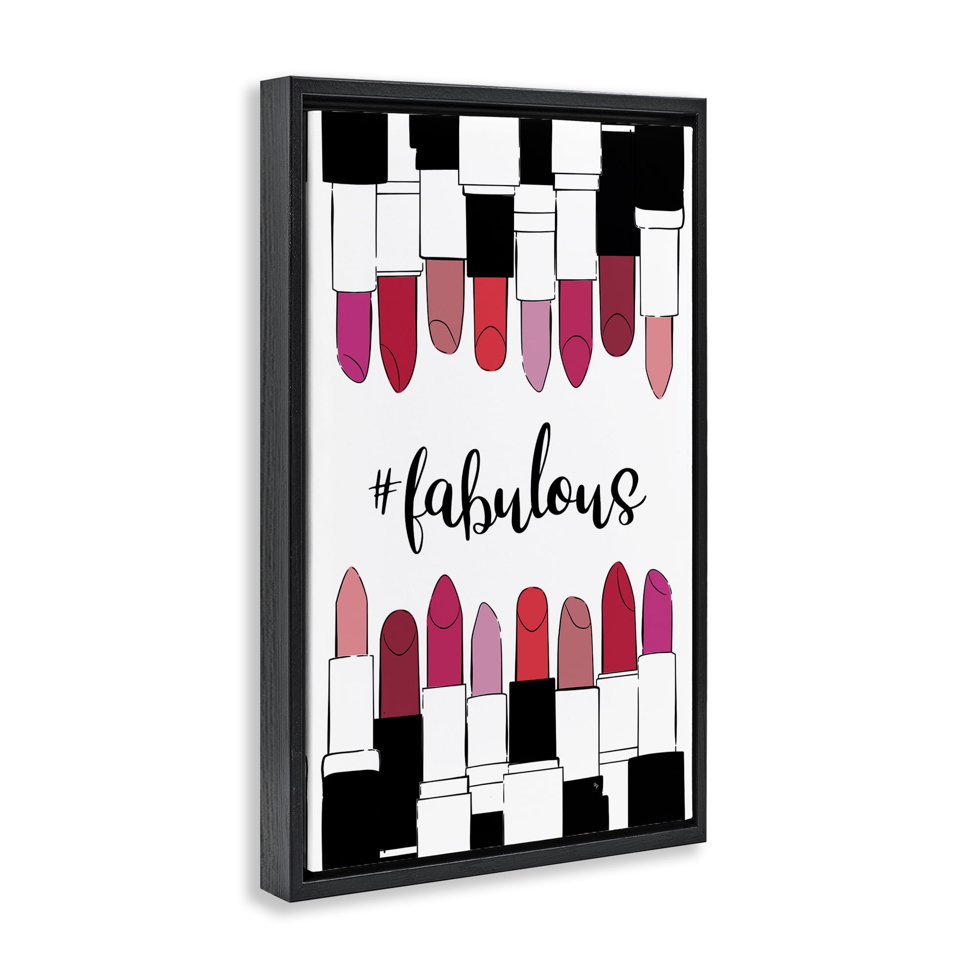 Stupell Industries Hashtag Fabulous Lipstick Beauty & Fashion Painting Black Floater Framed Art Print Wall Art, 21 x 31