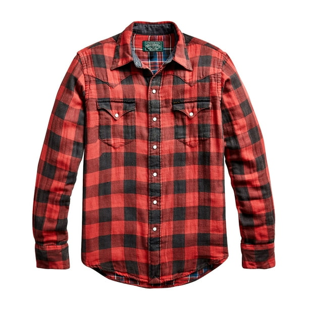 POLO Country Ralph Lauren Mens Plaid Sportsman Western Shirt (2X Big, Red)  