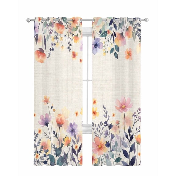 Spring Floral Sheer Curtains 84 Inch Length 2 Panels Set for Living Room/Bedroom, Elegant Flowers Farmhouse Botanical Rustic Kitchen Curtains Grommet Semi-Sheer Curtains Window Treatments 42"x84"x2