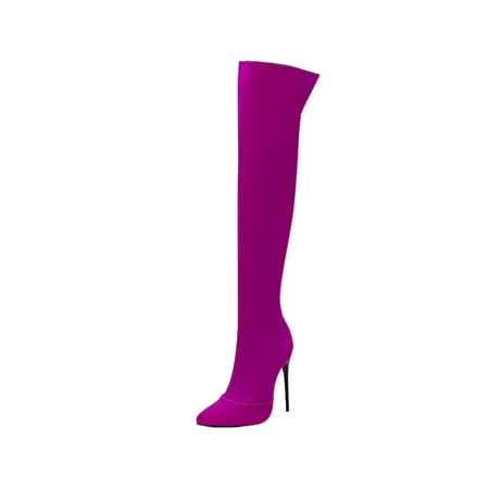 

Harsuny Women Dress Lightweight Over The Knee Boots Comfortable Pull On High Heels Formal Slip Resistant Tall Winter Shoes Rose Red 7