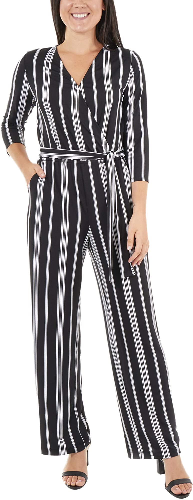 NY Collection Womens Stripe Faux Wrap Jumpsuit Walmart Canada