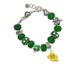 thumbnail image 2 of Delight Jewelry Silvertone Yellow Hibiscus Flower - Green Irish Luck Bead Charm Bracelet, 7.5", 2 of 4