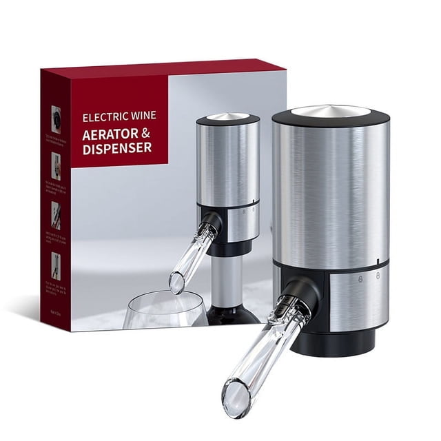 Juego de aireador y dispensador de vino de acero inoxidable - Boquilla de vino universal accionada eléctricamente