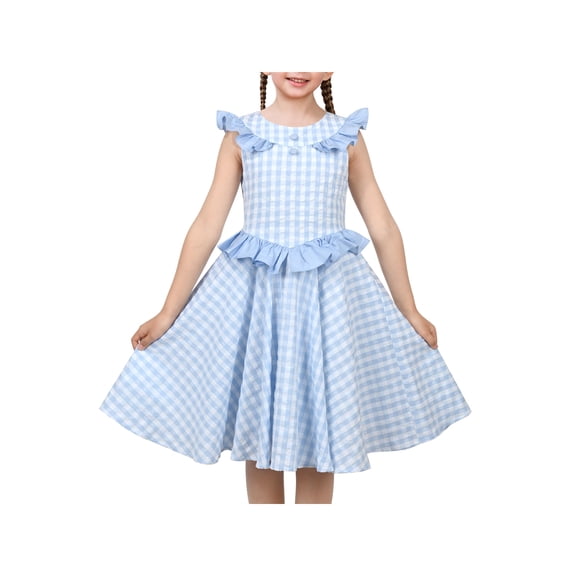 Sunny Fashion Girls Dress Light Gingham Plaid Waist Ruffle Cap Sleeve Party Summer 4 Years