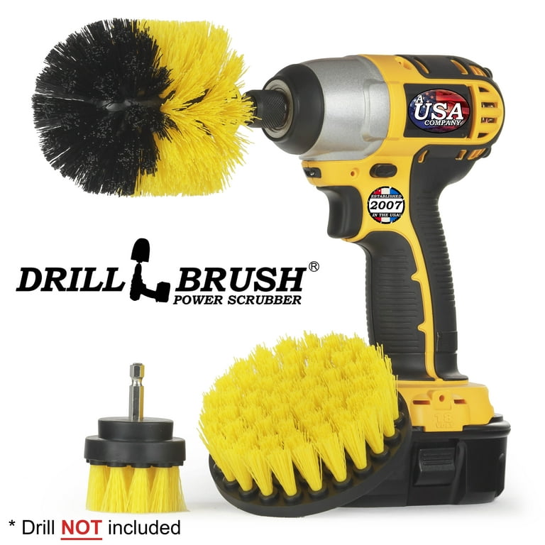 4in 3 Piece Soft, Medium and Stiff Power Scrubbing Brush Drill Attachment for Cleaning Showers, Tubs, Bathrooms, Tile, Grout, Carpet, Tires and Boats