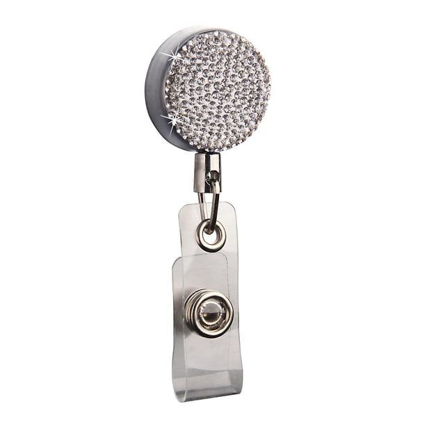 Carrete de portatarjetas, 1 pieza de portatarjetas de identificación de metal con clips para cinturón, carcasa de metal con superficie de cristal decorativa Xemadio LRWJ440-1