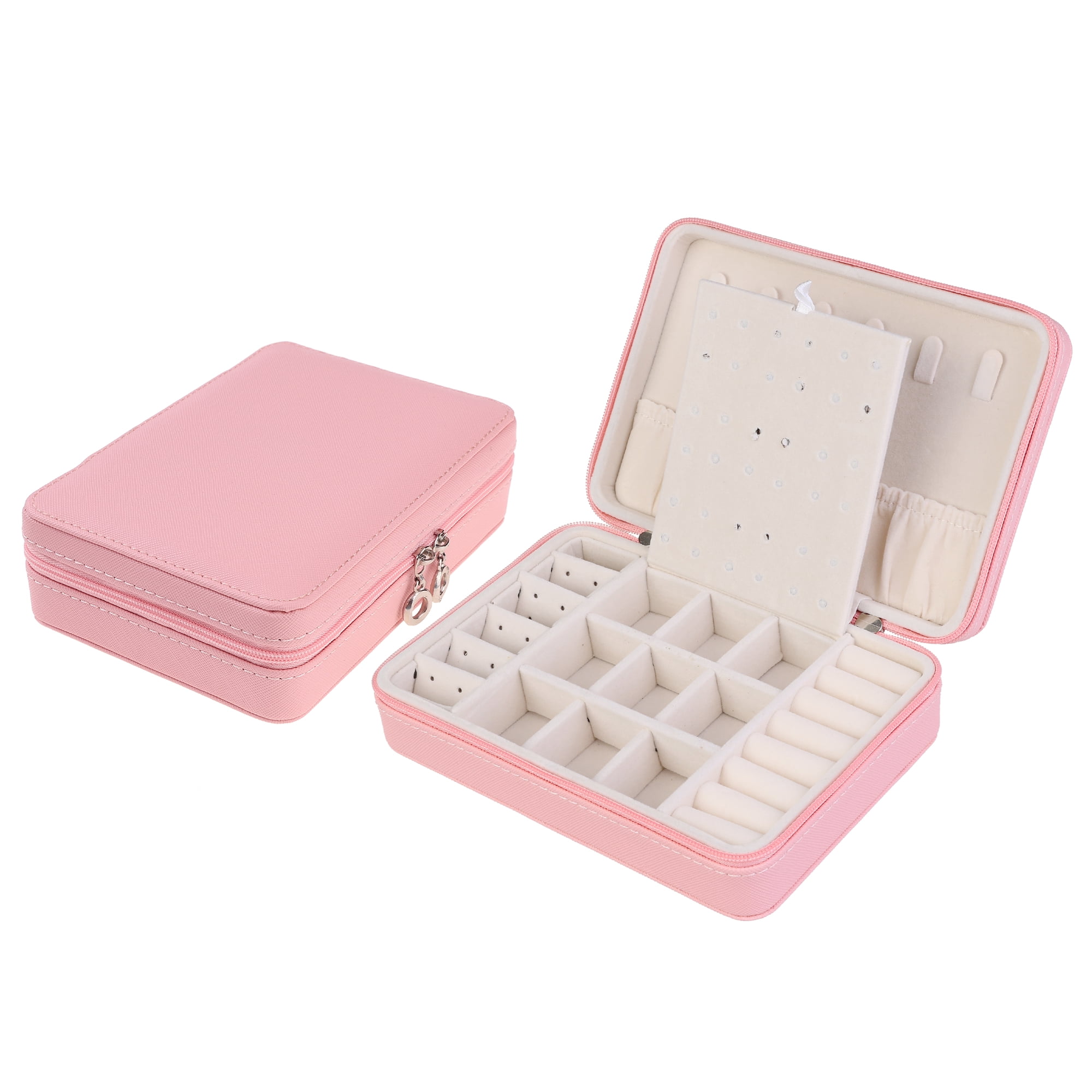 Unique Bargains Travel Jewelry Box Portable PU Leather Jewelry Organizer Case Storage Pink