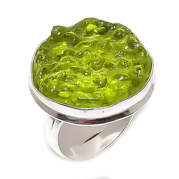 Natural Moldavite Quartz Gemstone 925 Sterling Silver Jewelry Ring Size 8