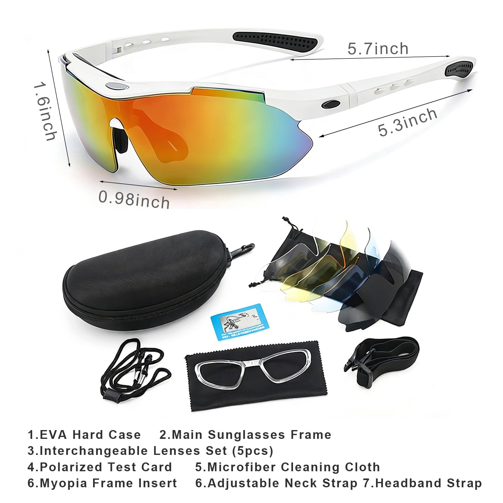 Hmhnsya Polarized Sports Sunglasses with 5 Interchangeable Lenses,Mens Womens Cycling Bike Glasses,Baseball Running Fishing