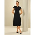 thumbnail image 2 of DARING DIVA Mock Neck Cap Sleeve Belted A-Line Dress L Black, 2 of 6