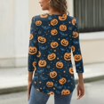 thumbnail image 3 of WTOBBY Women's Halloween Graphic Tee: Spiders Bats Pumpkins Printed Round Neck 3/4 Sleeve Casual T-Shirt Top for Fall Seasonal Wardrobe,Navy L, 3 of 4