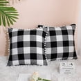 thumbnail image 5 of PiccoCasa 2Pcs Pompoms Buffalo Retro Plaid Throw Pillow Covers, Decorative Cushion Covers, 18"x18", Black and White, 5 of 8