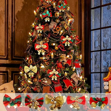 

AYYUFE Xmas Tree Ornament 10Pcs Christmas Bowknot Golden/Green Leaf Metal Bells Anti-fade Reusable Bright Color Festival Props Polyester Xmas Tree Wreath Mini Bow Pendant for Party