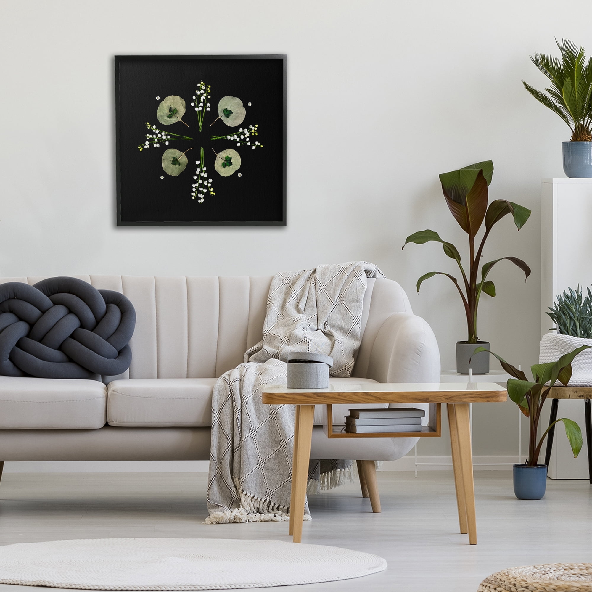 Stupell Industries Leaves & Wildflowers on Black Black Framed Giclee Art, design by Beth Adoette