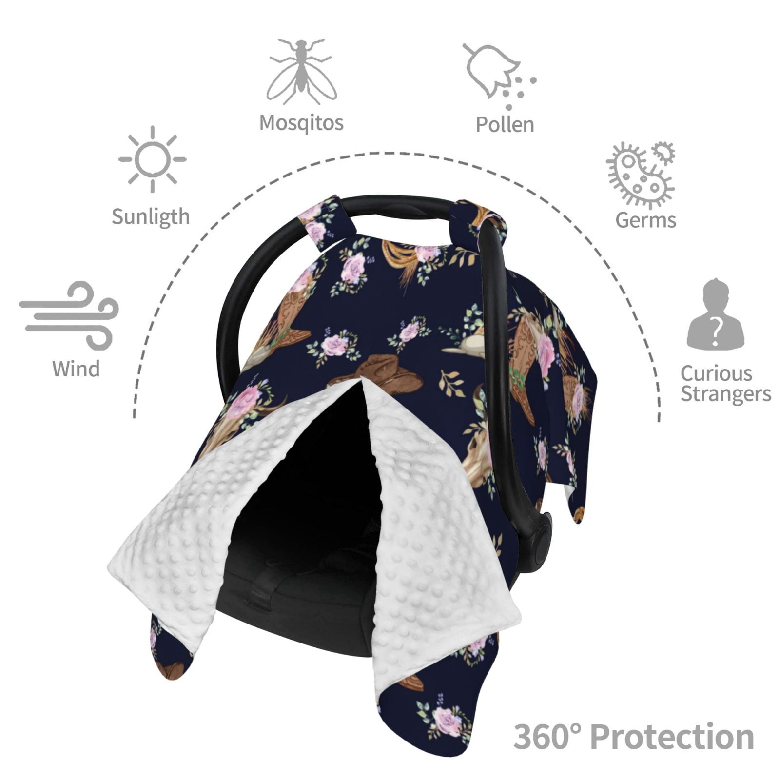Car Seat Cover Baby - cow skulls cowgirl flowers Breathable Infant Car Seat Cover for Baby Carseat, Lightweight Comfort Baby Essentials Must Haves Newborn Stuff for Girl Boy
