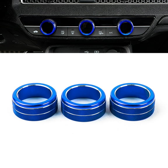 Xotic Tech 3pcs Centre Console AC Climate Control Knob Surrounding Ring Decoration Covers Compatible with Honda Civic 11th Gen (Blue)