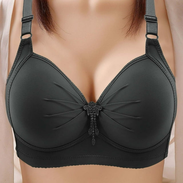 TIMIFIS Plus Size Bras for Women Full Coverages No Underwire High Support Gathered Large Size Bras Solid Color Comfortable Everyday Bra