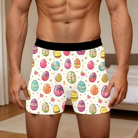 RTKFRFL Easter Celebration Men's Underwear Funny Rabbit Print Boxer Briefs Soft Touch Comfort Trunks Breathable Holiday Graphic Underpants for Men Lightweight Material Size S-3XL