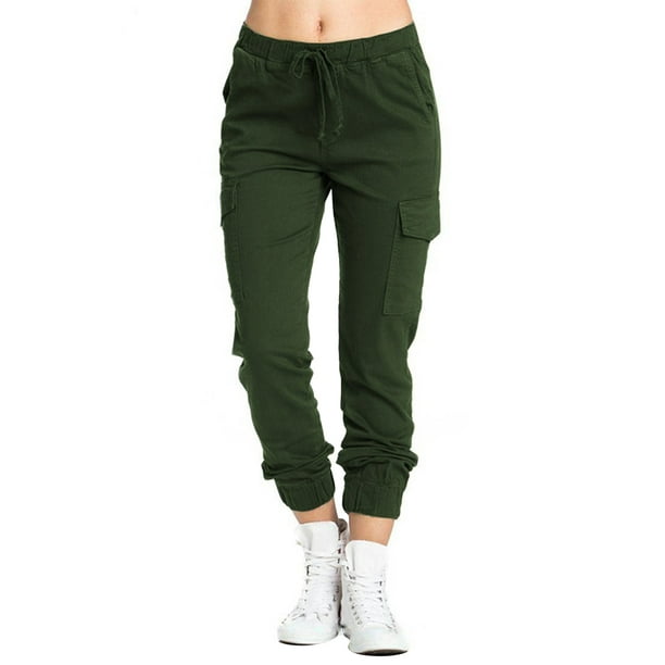 Women's Cargo Pants Drawstring Elastic Waist Hip Hop Jogger Pants with  Pockets 
