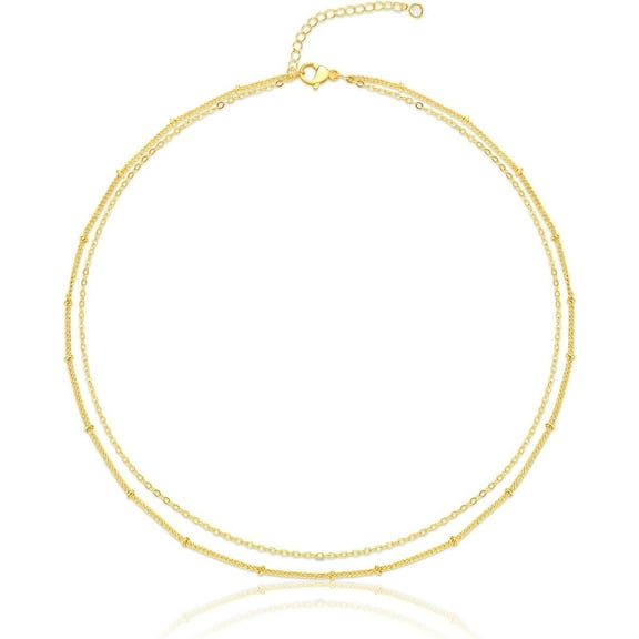 Stacking Necklaces for Women - 14K Gold Plated Sterling Choker Set, Thin Multi Strand Layered Necklaces