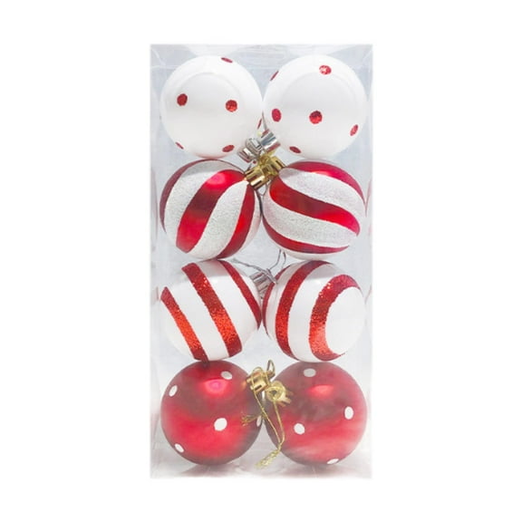 yotijay 8Pcs Christmas Ball Ornaments Shatterproof Delicate Painting Red and White for Stripes Dots