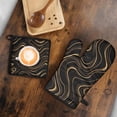 thumbnail image 5 of Black Gold Wave Marble Pattern Kitchen Oven Mitt and Pot Holder Sets 2 Pcs for Baking, Cooking and Grilling, Heat Resistant Up To 392 °F, 5 of 7