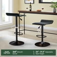 thumbnail image 4 of Adjustable Backless PU Leather Bar Stools Set of 2, 360° Swivel Counter Height Bar Stools with Footrest, Modern Armless Kitchen Island Chairs (Black, Black Base), 4 of 9