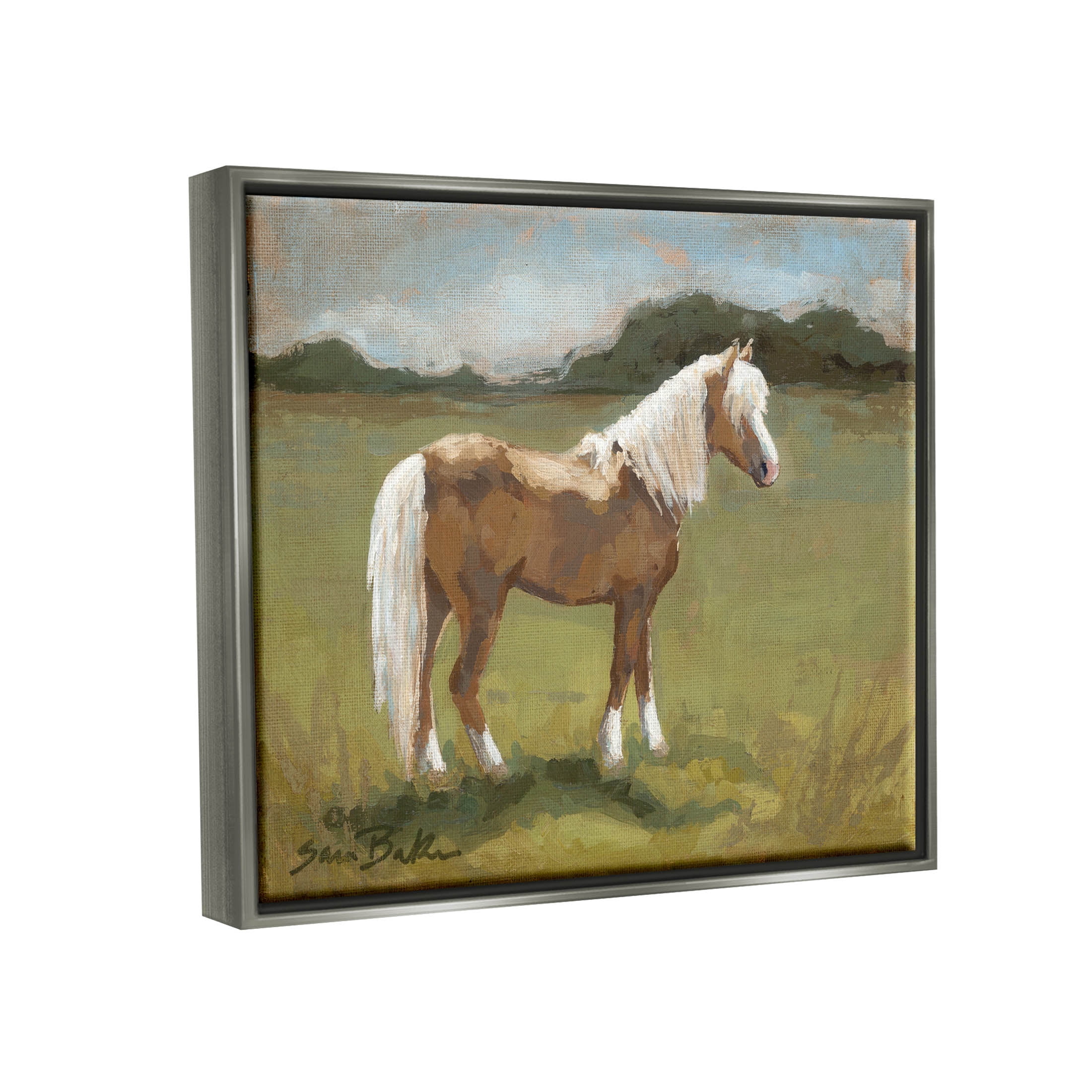 Rural Horse Countryside Landscape Animals & Insects Painting Luster Gray Framed Art Print Wall Art