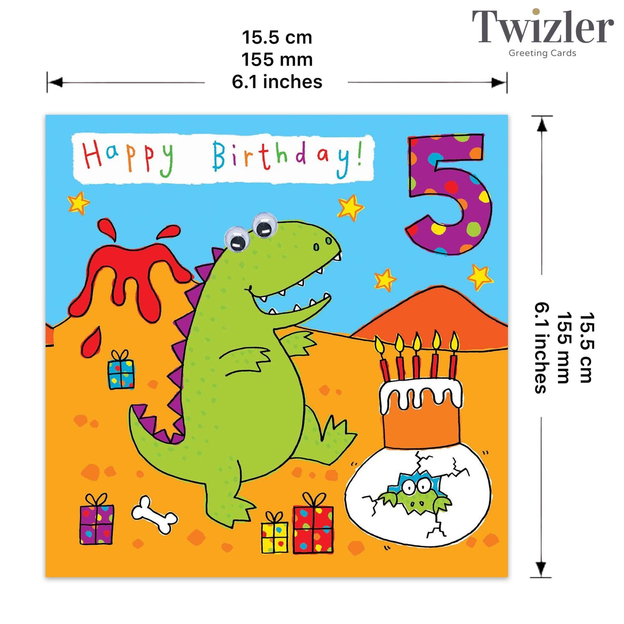 Twizler 5th Birthday Card for Children Dinosaur - Kids Age 5
