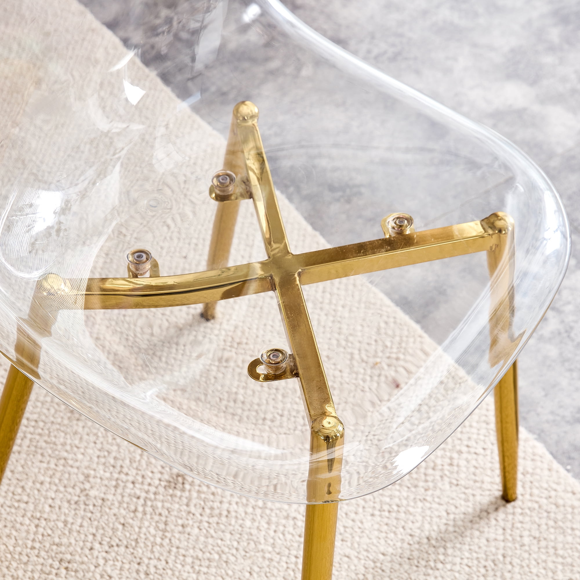 NYEESS Set of 4 Clear Transparent Dining Chairs Armless with Gold Metal Legs Modern Acrylic Side Chairs for Kitchen Dining Room