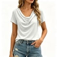 thumbnail image 2 of Ayolanni Short Sleeve Womens Blouses Business Soft Solid V-Neck Blouse Pleated Fitted Shirts 2026 Summer Tops White XL, 2 of 5
