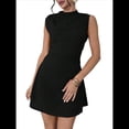 thumbnail image 3 of Vestido Mini para Mujer, Fruncido, Cuello Alto, Sin Mangas, Corte A, para Fiesta de Verano. Negro M, 3 of 10