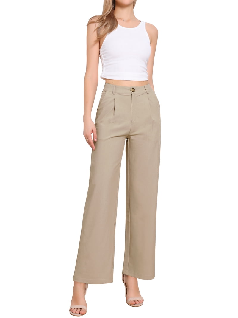 Allegra K Wide Leg Dress Pants for Women's Casual Work High Waisted Dressy  Trousers L Khaki - Walmart.com
