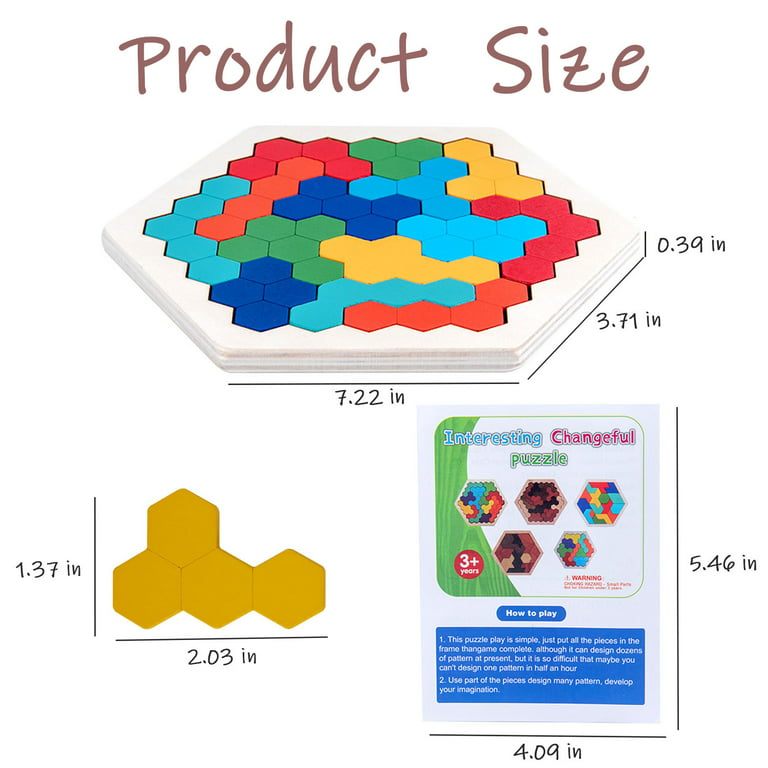 Kids Puzzle Toy Wooden Hexagon Honeycomb Colorful Shapes Jigsaw Puzzles  Clever Board Toys for Children Adults IQ Hexagon Puzzle